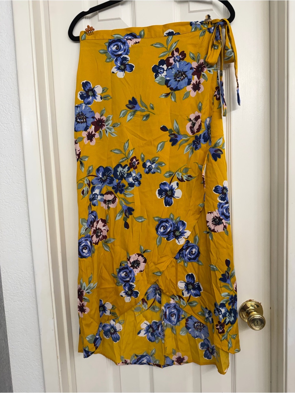Floral Wrap Maxi Skirt — Mustard Yellow